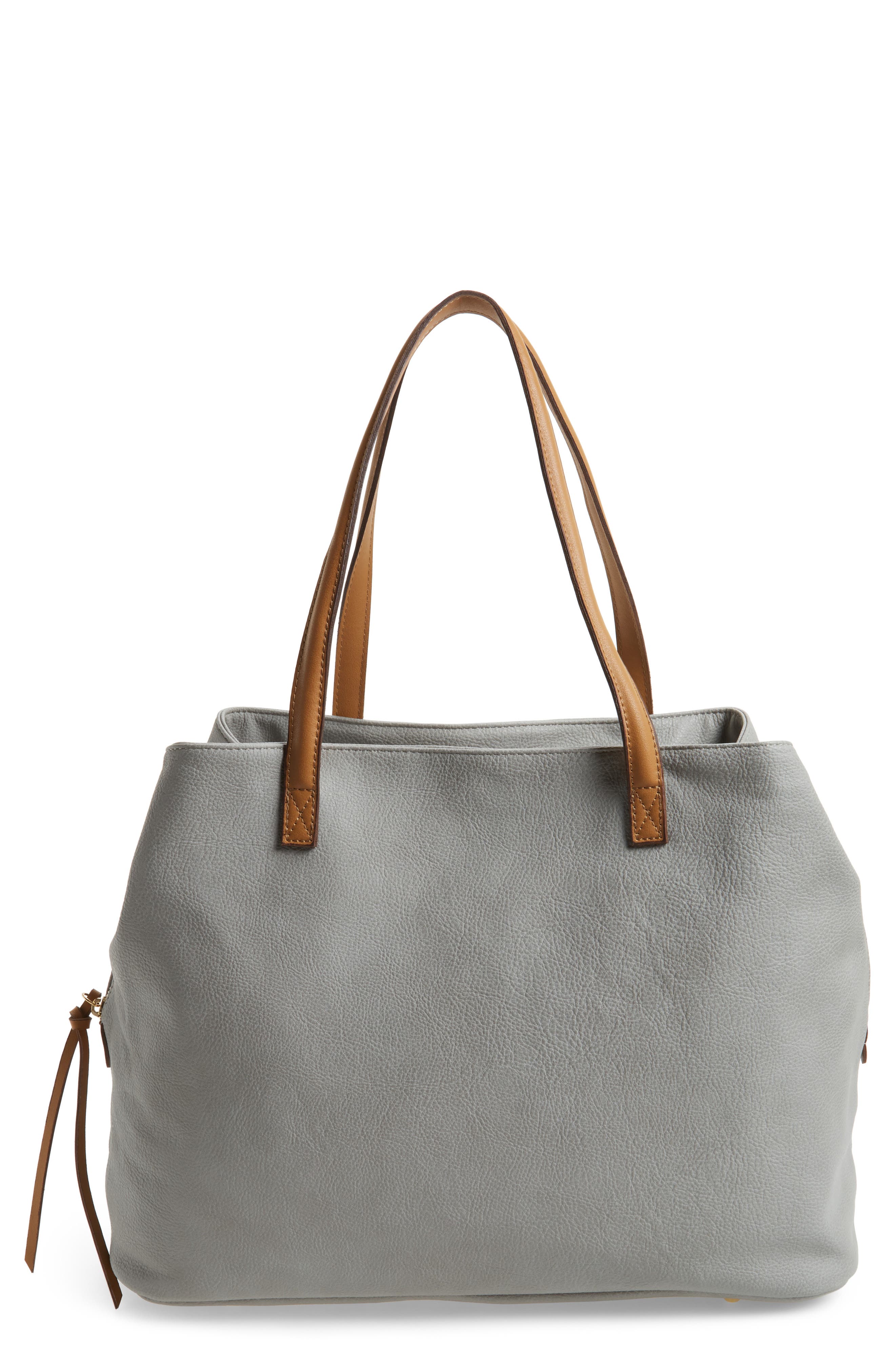 Millar Faux Leather Tote, Main, color, GREY