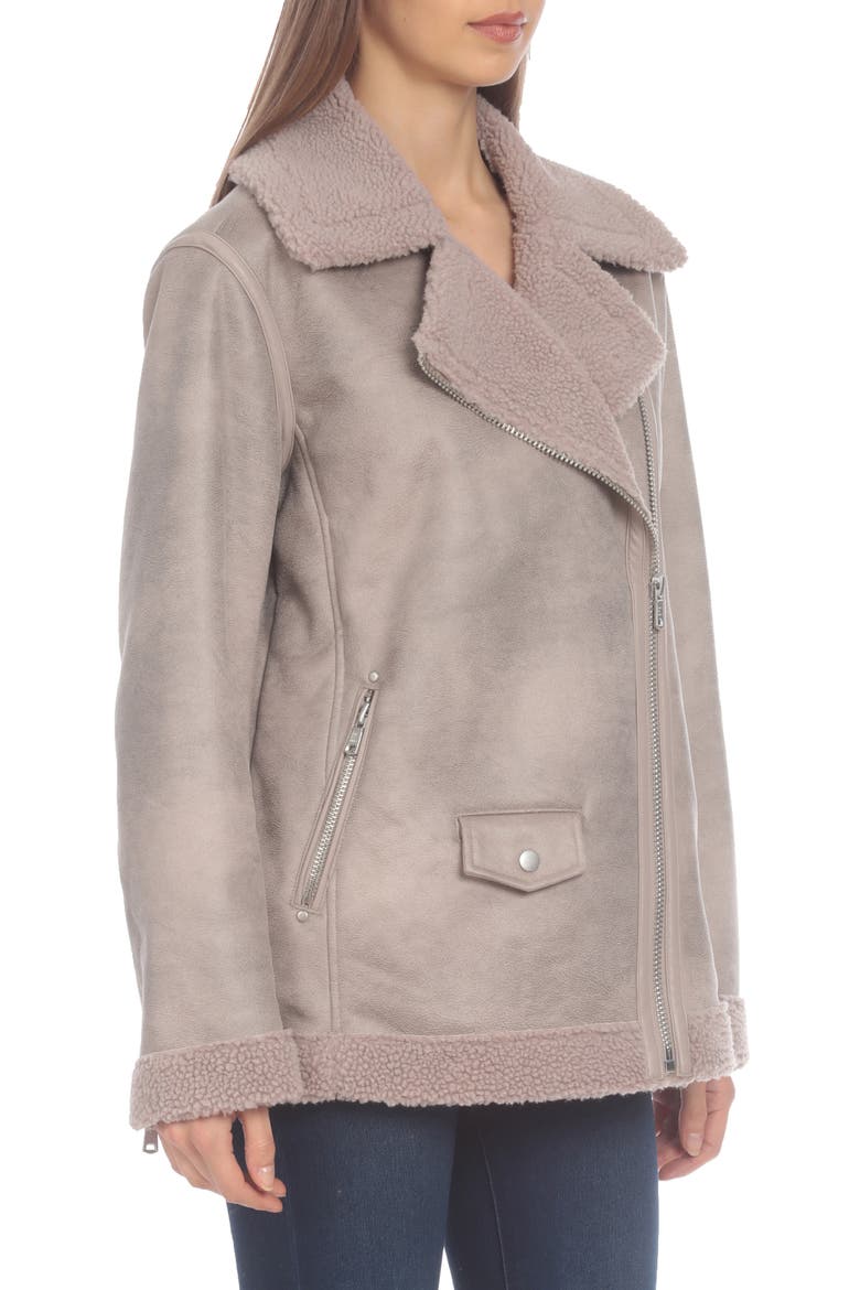 Faux Shearling Biker Jacket, Alternate, color, DOVE