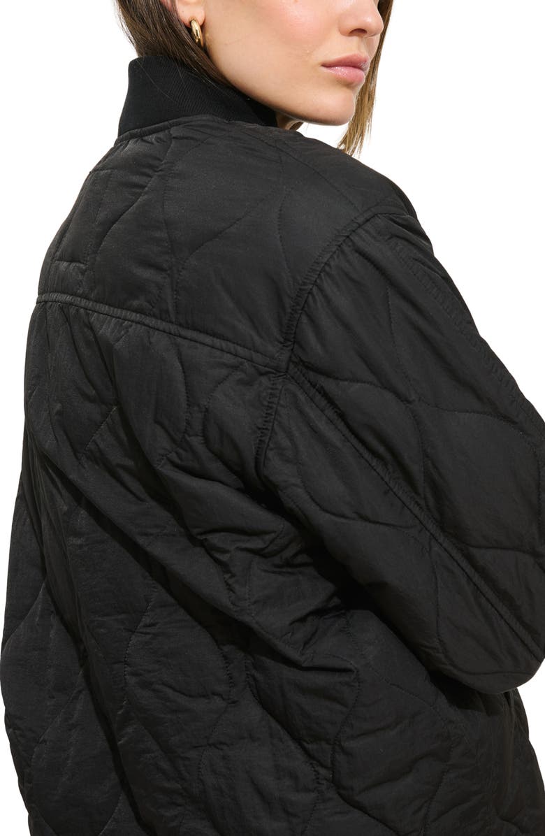 Alex Mill Wembley Quilted Bomber Jacket with Removable Faux Shearling Collar, Alternate, color, Black