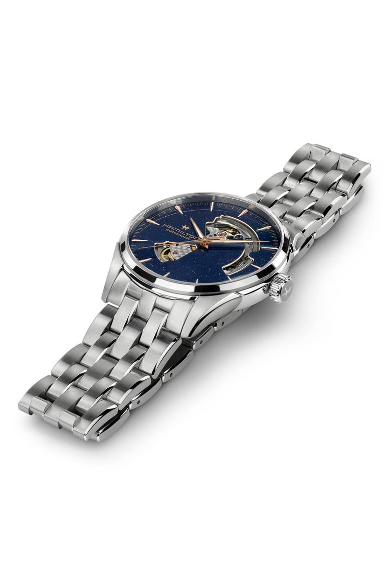 Jazzmaster Open Heart Automatic Bracelet Watch, 42mm, Alternate, color, BLUE