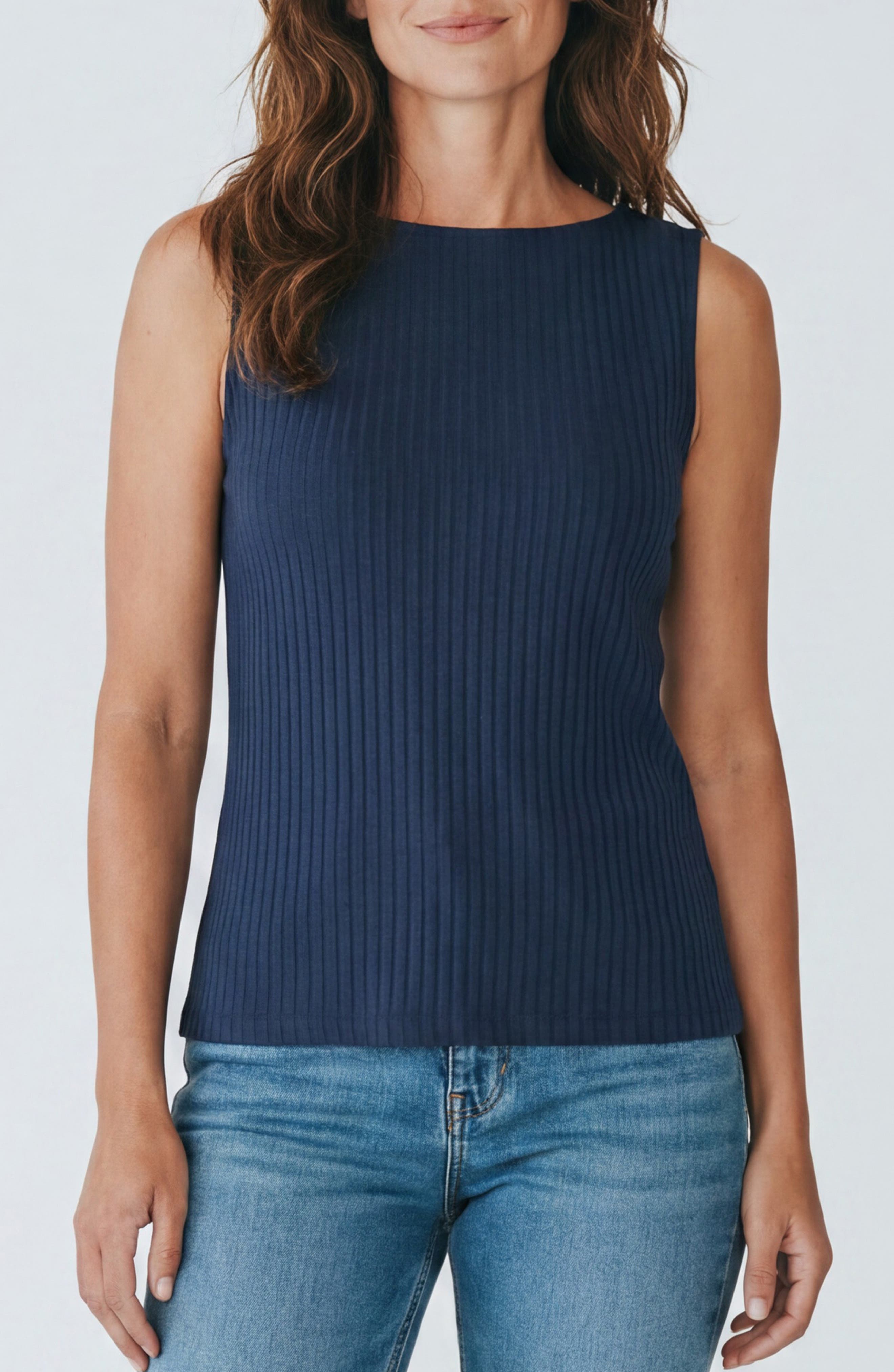 Liverpool Los Angeles Rib Boat Neck Tank In Blue