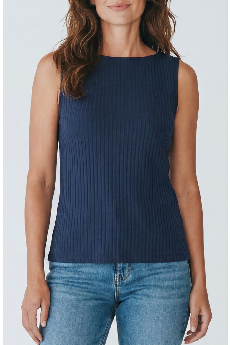Boat Neck Sleeveless Rib Top, Main, color, CLUB NAVY