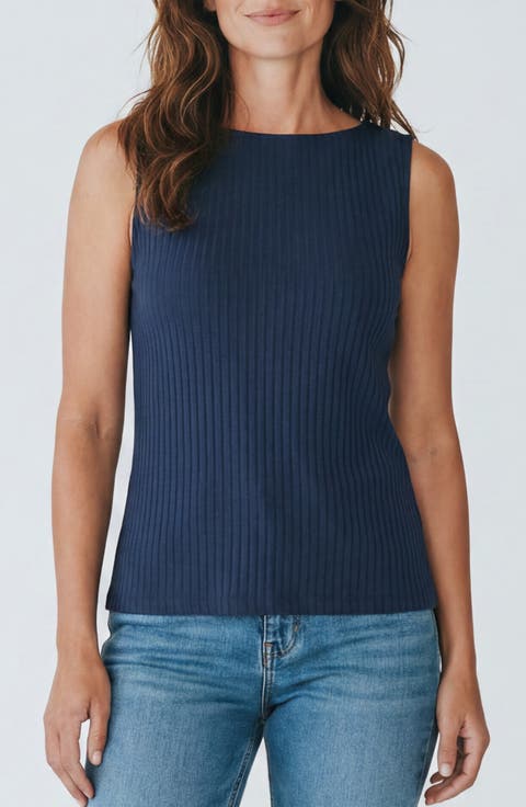 Boat Neck Sleeveless Rib Top