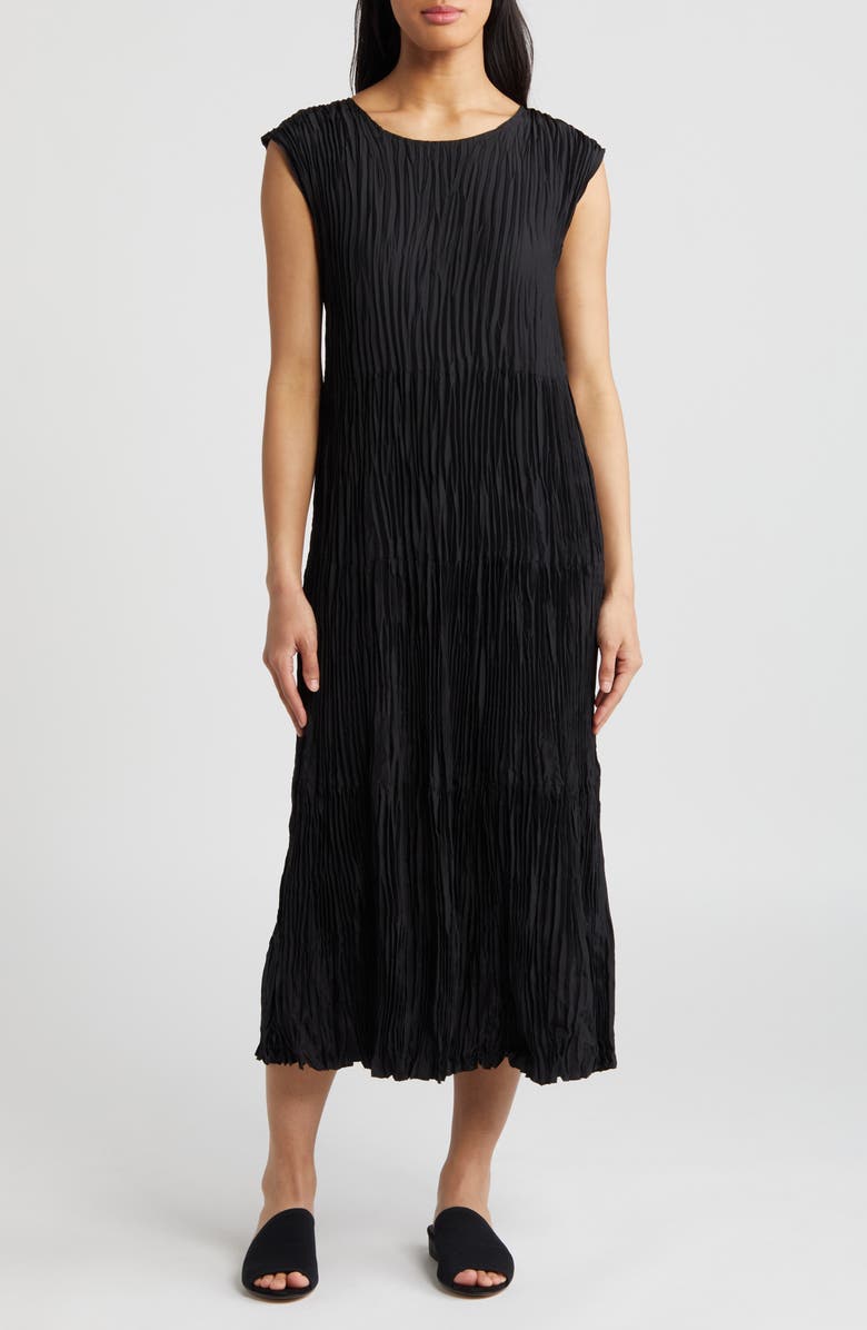 Eileen Fisher Pleated Tiered Silk Midi Dress, Main, color, 