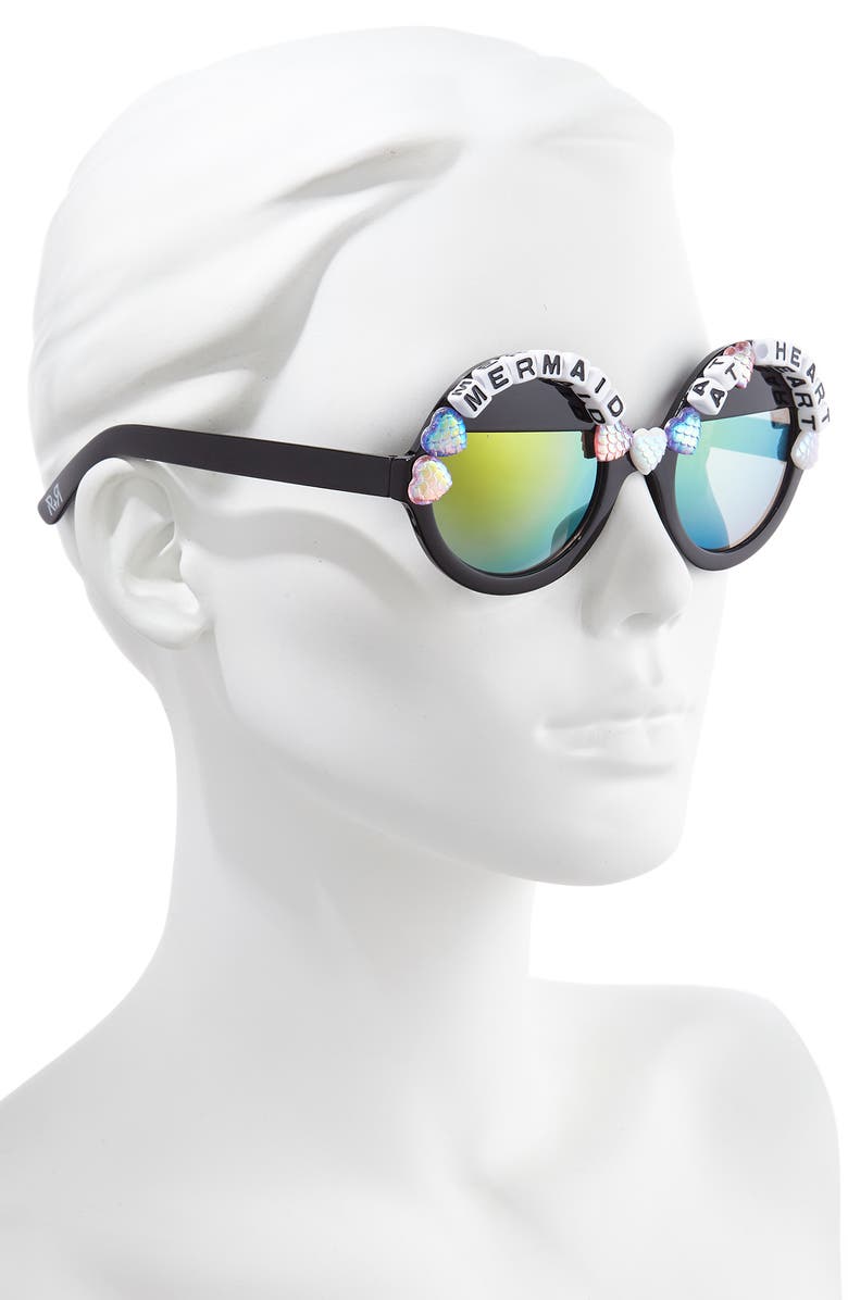Rad + Refined Mermaid At Heart Round Sunglasses, Alternate, color, Black/ Green Mirrored