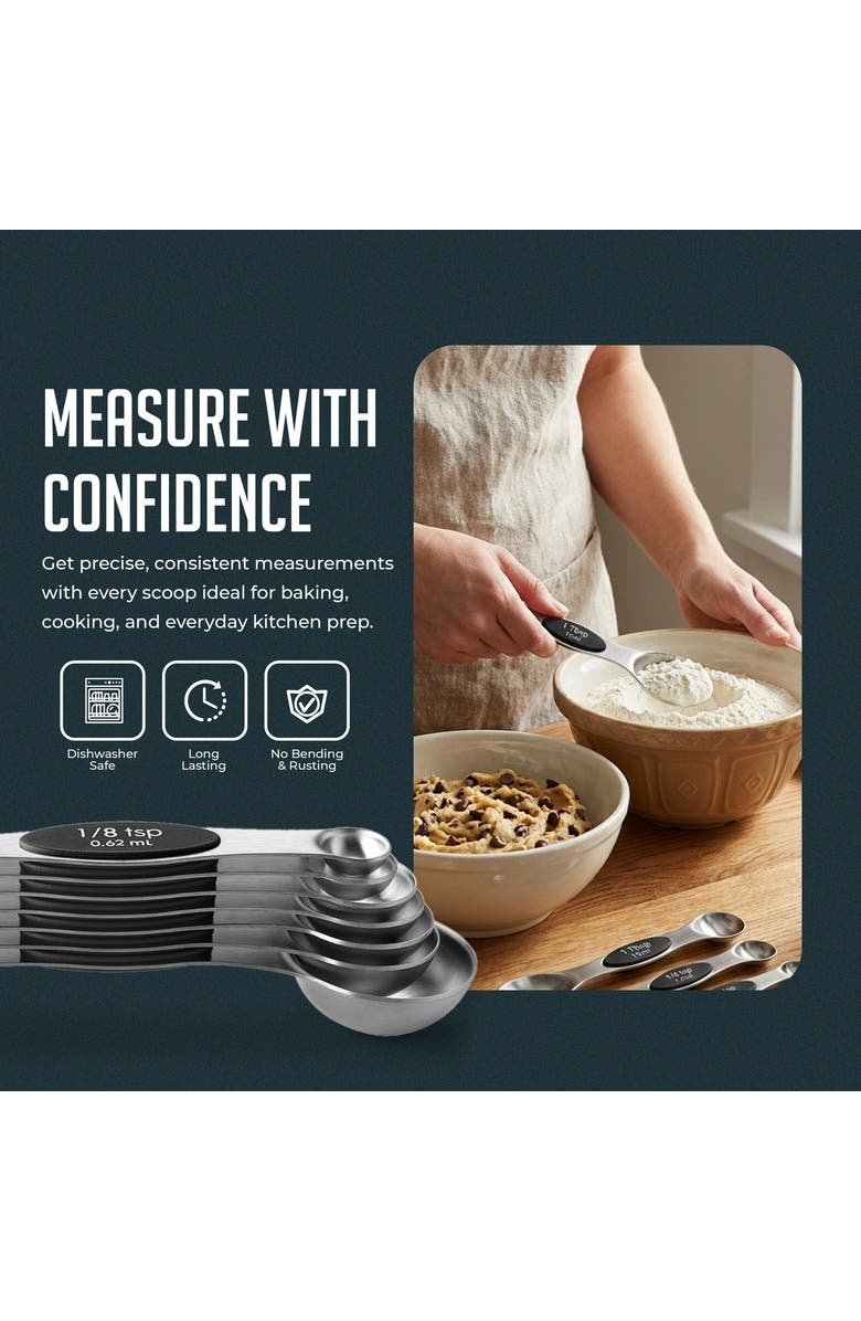 Luminuxe Magnetic Measuring Spoons Dual Sided Stainless Steel Set, Alternate, color, Silver