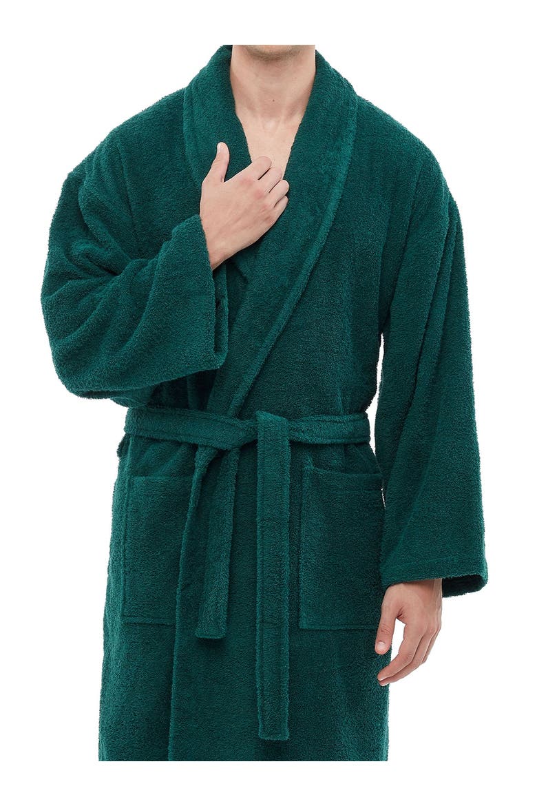 Mens Classic Shawl Collar Ankle Length Terry Bathrobe, Alternate, color, Forest Green