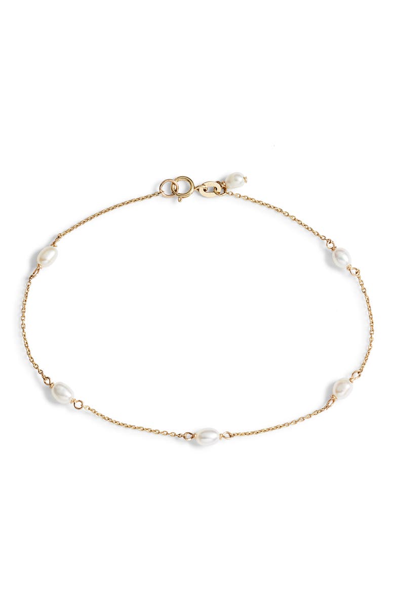 Keshi Pearl Station Bracelet, Main, color, YELLOW GOLD/ PEARL