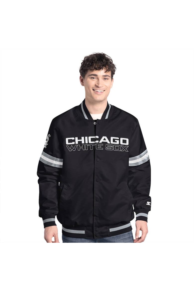 Men's Starter  Black Chicago White Sox Scout Full-Snap Varsity Jacket, Main, color, Black