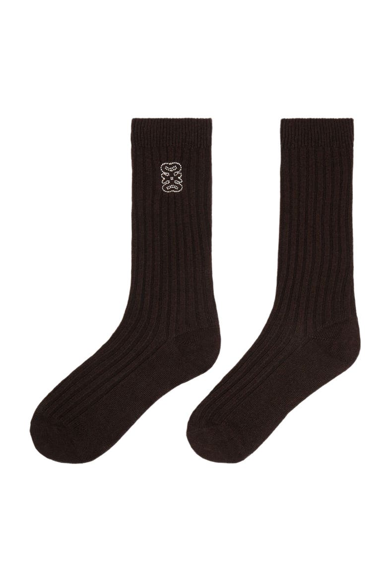 Ribbed logo socks, Main, color, Black brown
