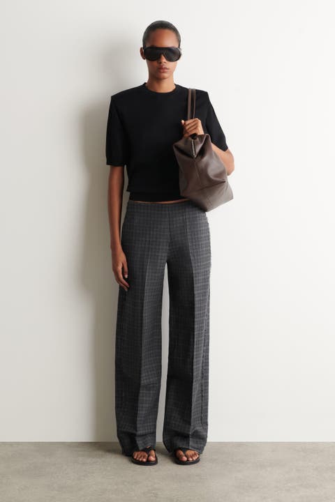 Fringed Checked Linen-cotton Pants