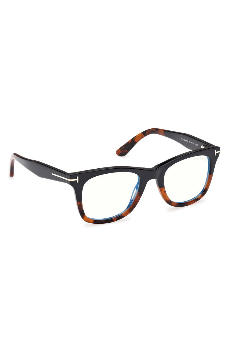 TOM FORD 50mm Square Blue Light Blocking Optical Glasses, Alternate, color, Black / Havana / T Logo