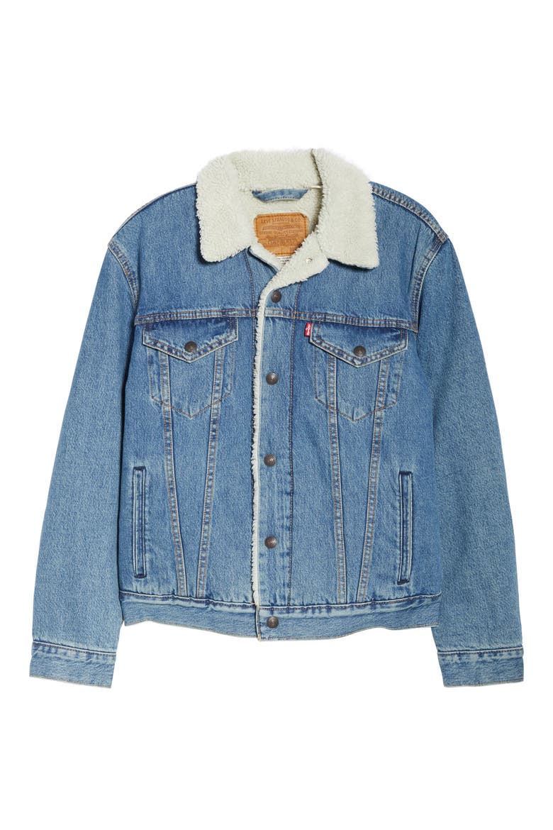 Levi's® Type III Faux Shearling Lined Denim Trucker Jacket, Alternate, color, GLASS BEACH