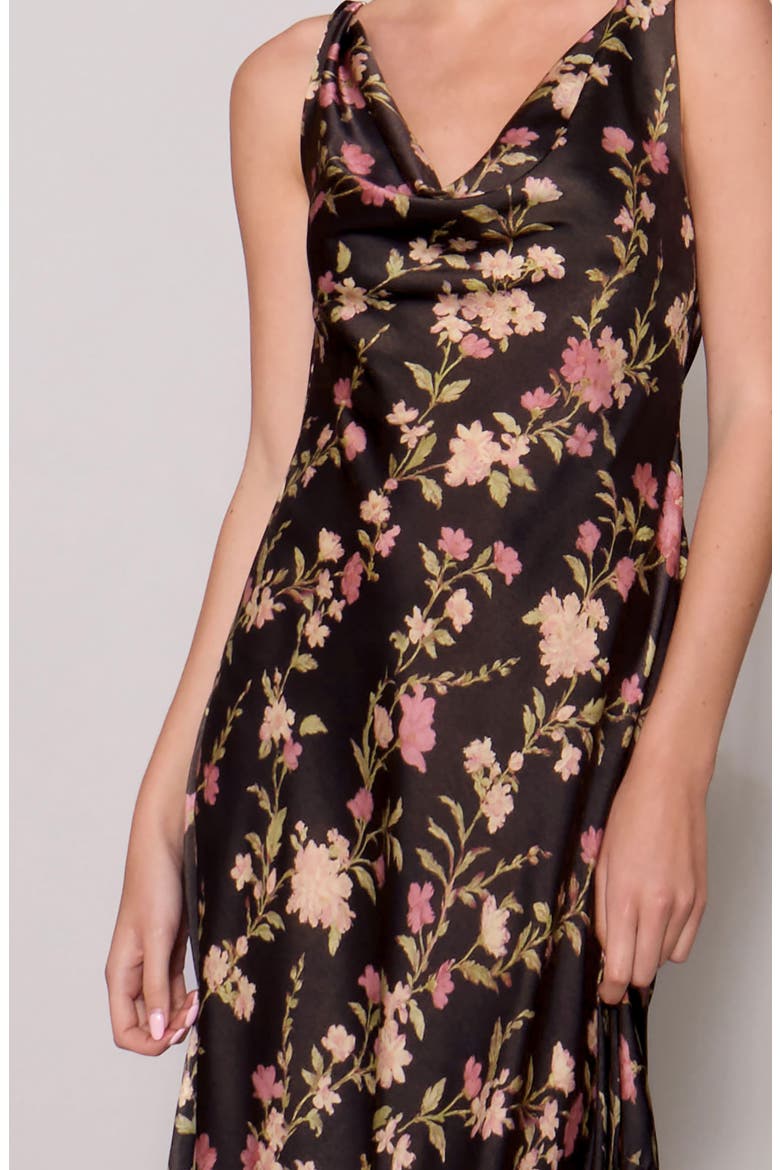 Print Satin Dress, Alternate, color, BLACK/ MULTI FLORAL