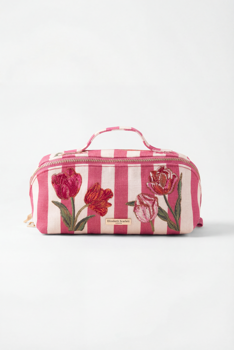 Tulip Stripe Cotton Open Flat Makeup Bag