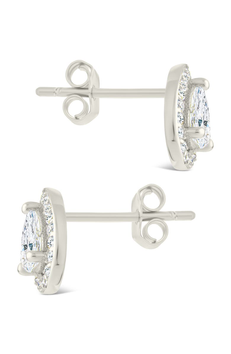 Sterling Forever Pear Cut Cubic Zirconia Halo Stud Earrings, Alternate, color, Silver