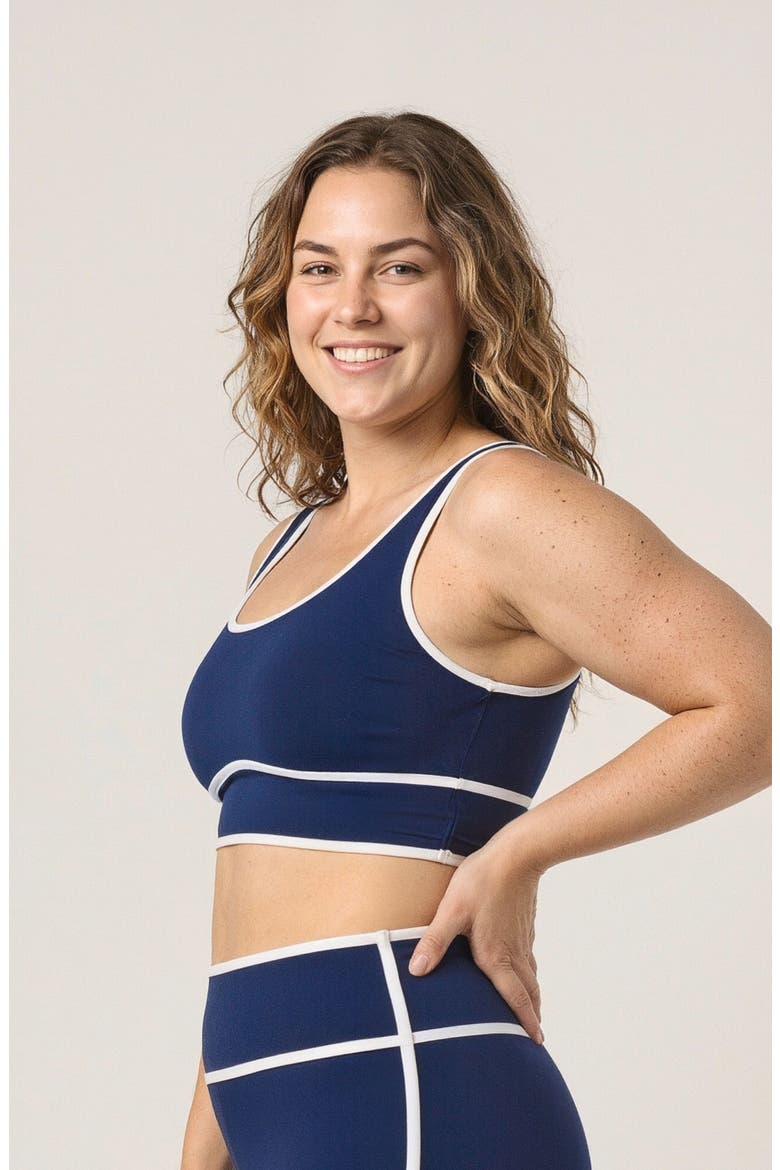 Plus Size Long Line SwimBra Two-Toned Collection, Alternate, color, Navy & White