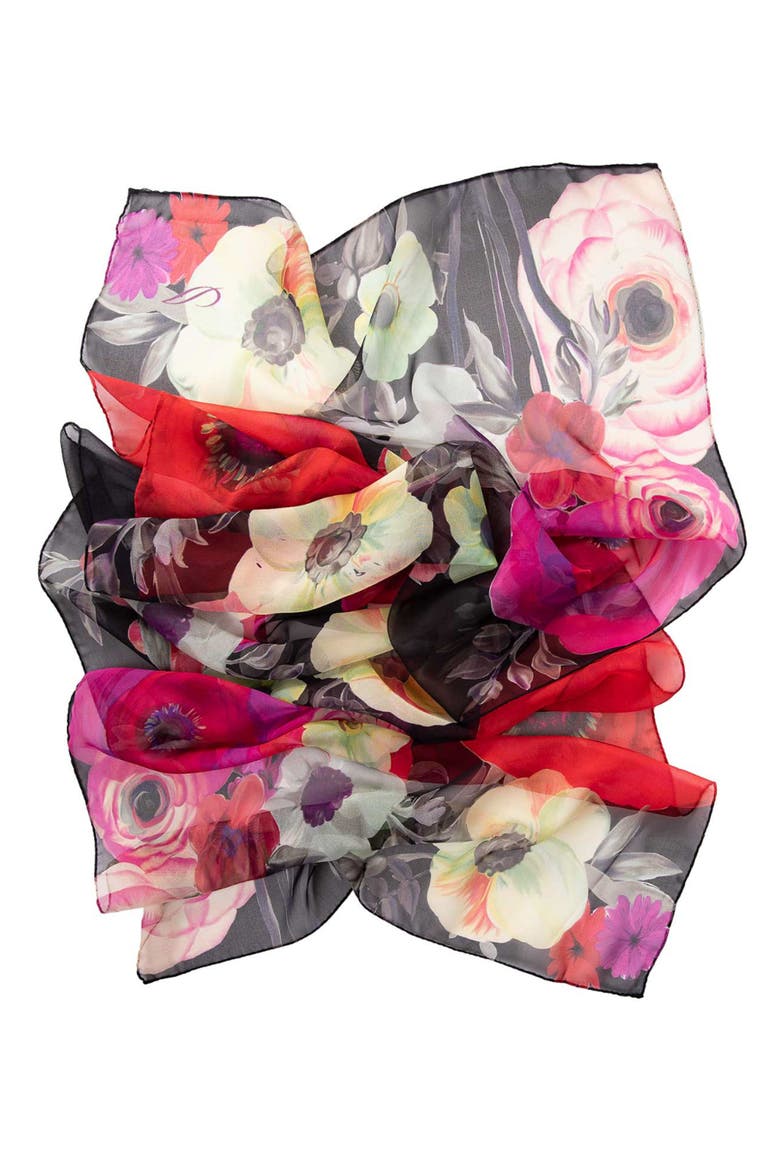 Campo de' Fiori - Long Sheer Silk Scarf for Women, Alternate, color, Black