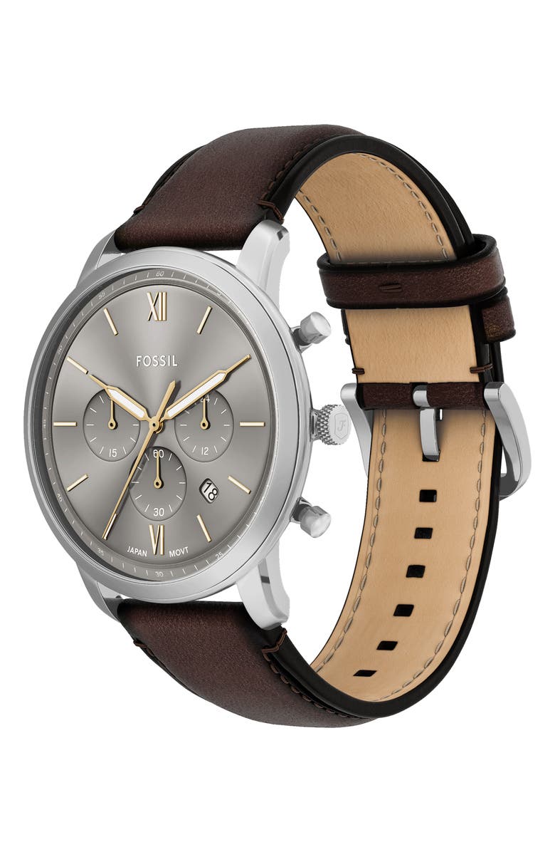 Fossil Neutra Chronograph Leather Strap Watch, 44mm, Alternate, color,