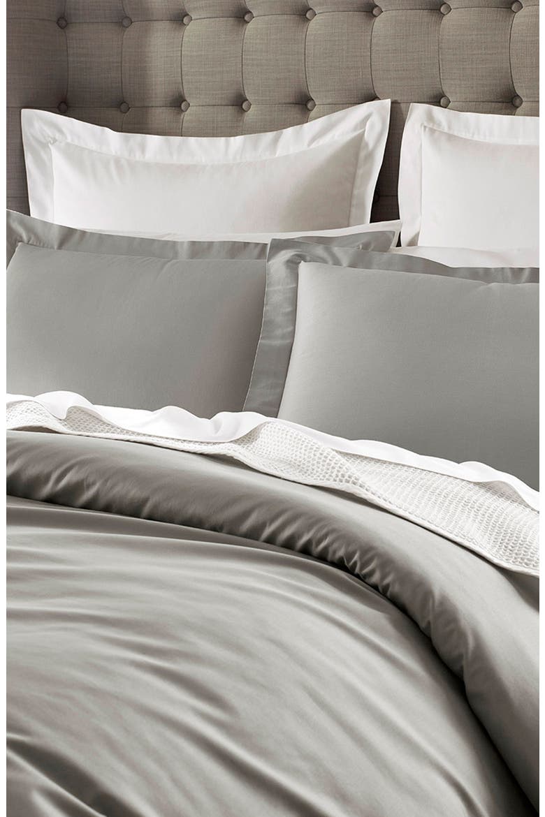 Percale Hemmed Duvet Cover & Shams Set, Alternate, color, PEWTER