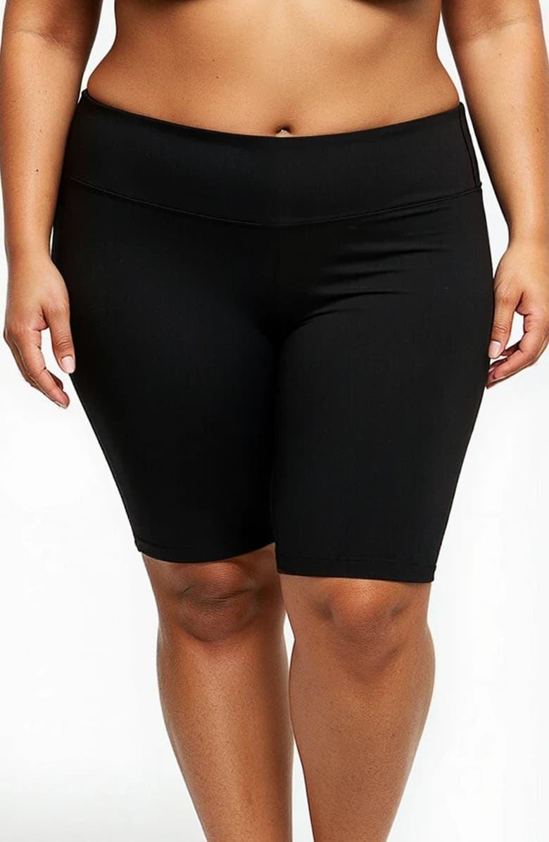 Calypsa Plus Size Long Bike Swim Shorts, Main, color, Black