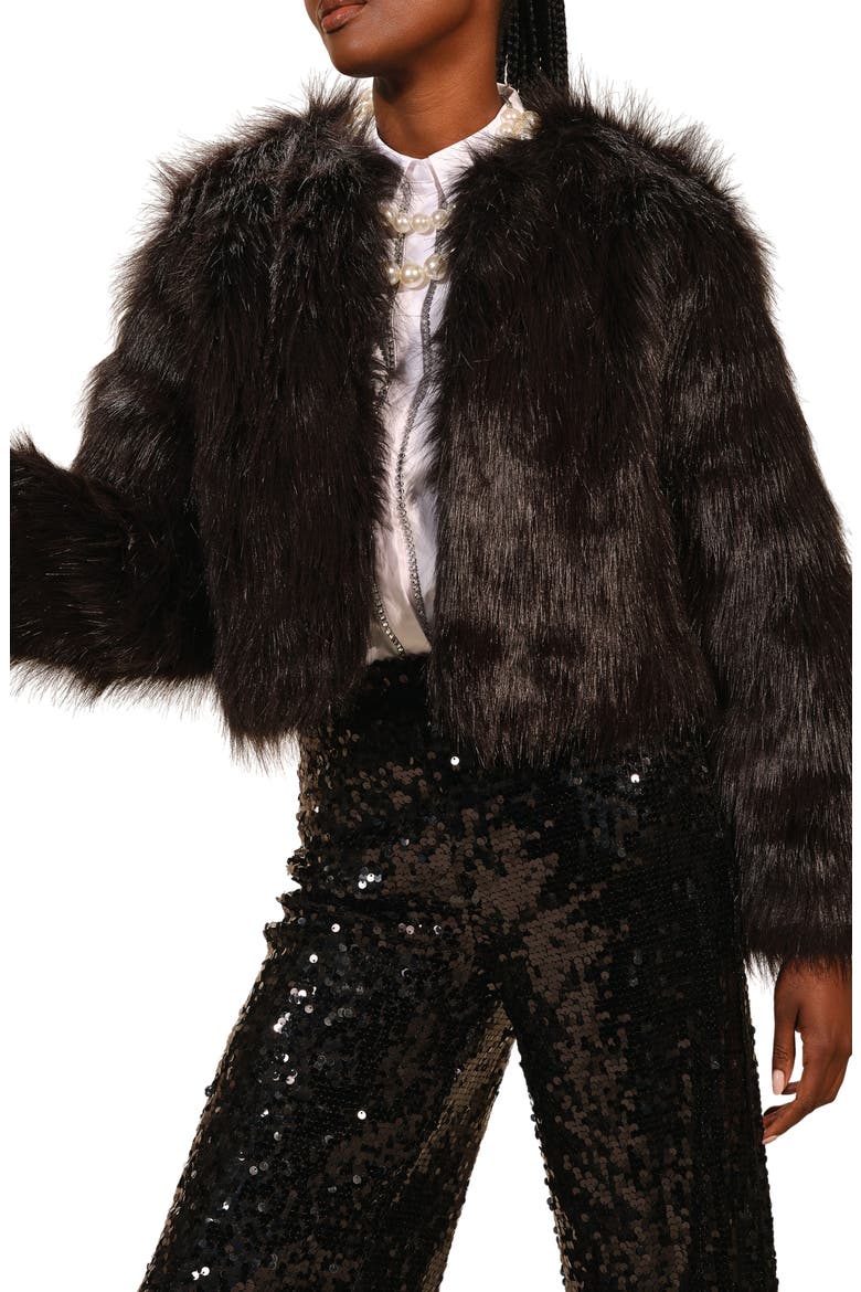 Crop Faux Fur Coat, Main, color, BLACK