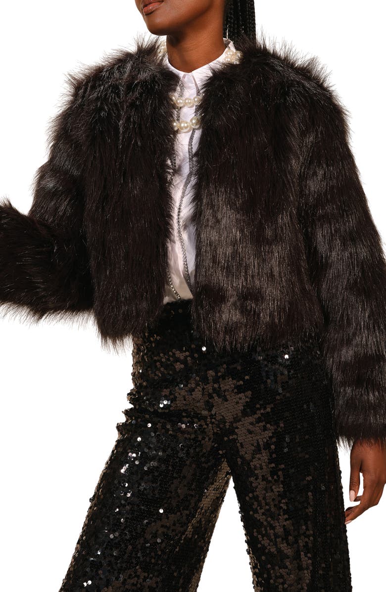Isaac Mizrahi New York Crop Faux Fur Coat, Main, color, Black