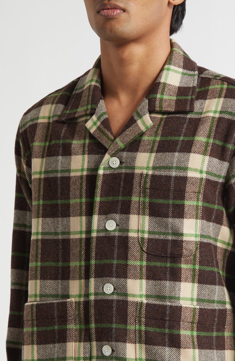 Bode Woodcrest Plaid Wool Flannel Overshirt, Alternate, color, Brown Green