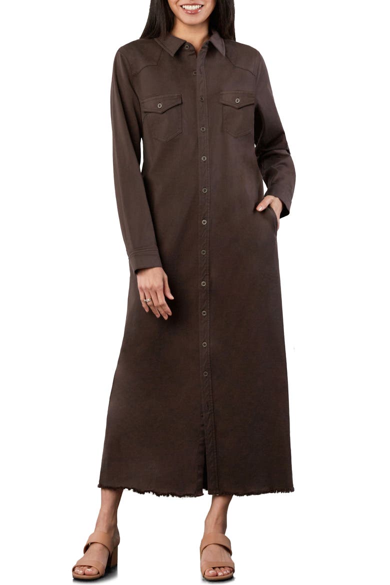 Long Sleeve Denim Maxi Shirtdress, Alternate, color, CHOCOLATE BROWN