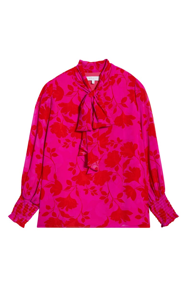 SUGARLIPS Kensie Etienne Floral Tie Neck Top, Alternate, color, Fuchsia Pink/ Red