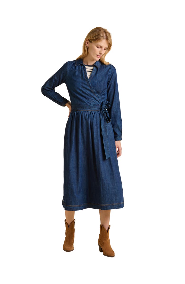 Brakeburn Fern Long Sleeve V-Neck Shirt Midi Dress, Main, color, Blue