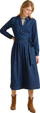 Brakeburn Fern Long Sleeve V-Neck Shirt Midi Dress