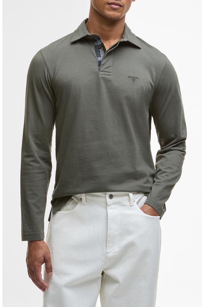 Margrove Tailored Fit Long Sleeve Cotton Polo, Main, color, MID OLIVE