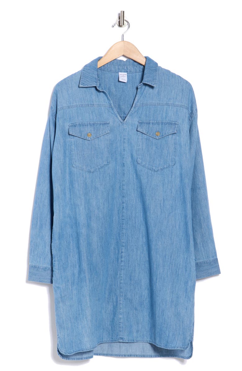 Melrose and Market Long Sleeve Chambray Shirt Dress, Alternate, color, Medium Wash