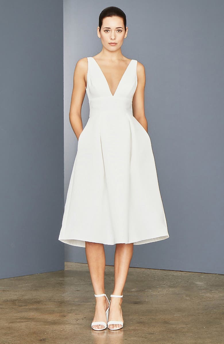 Amsale Faille Fit & Flare Wedding Dress, Main, color, 