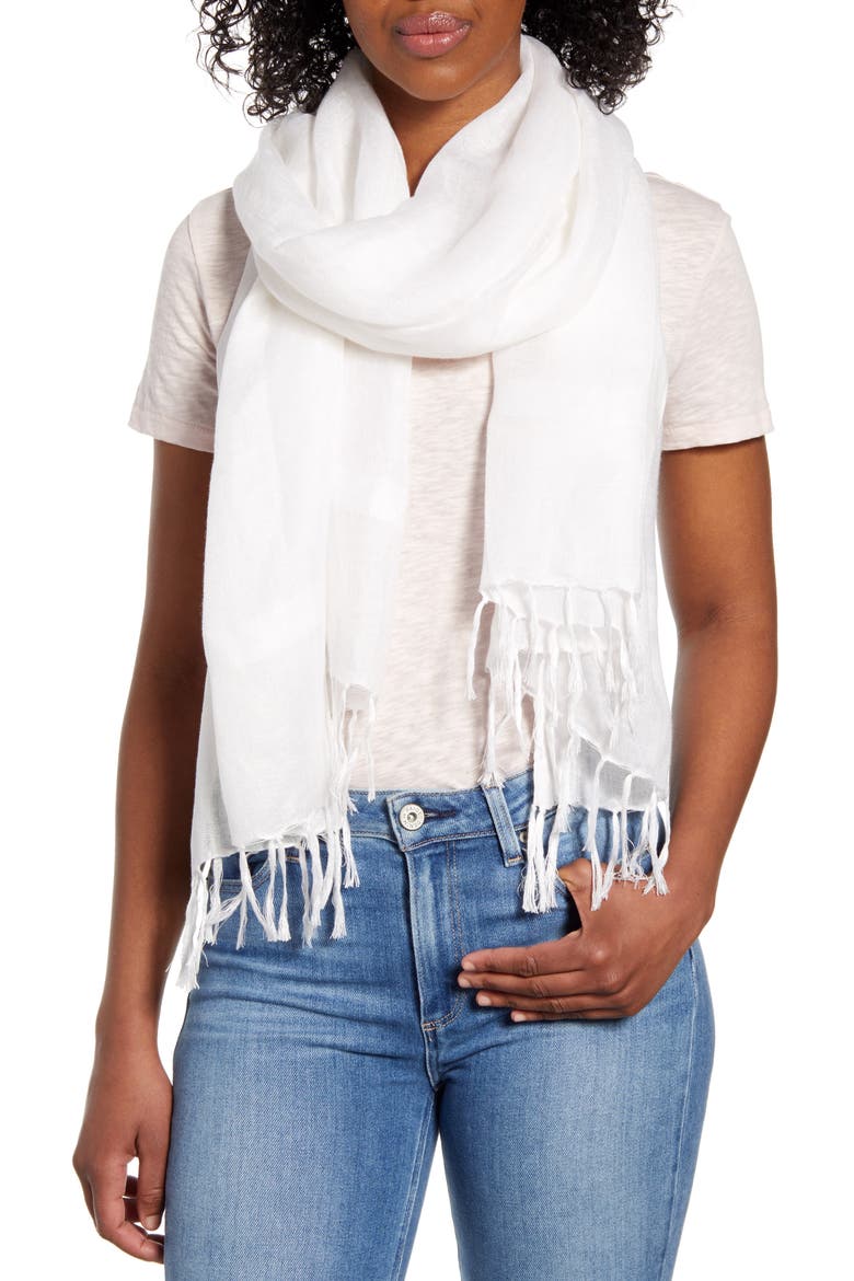 Linen Blend Scarf, Alternate, color, WHITE SNOW