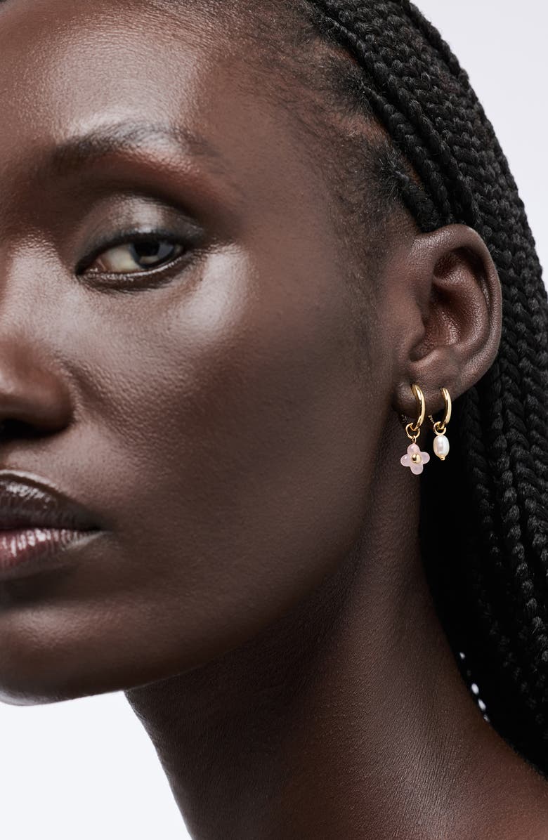 Ana Luisa Liora Rose Quartz Drop Hoop Earrings, Alternate, color, Gold / Pink
