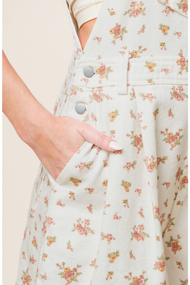 Floral Denim Shortalls, Alternate, color, OFF WHITE MULTI