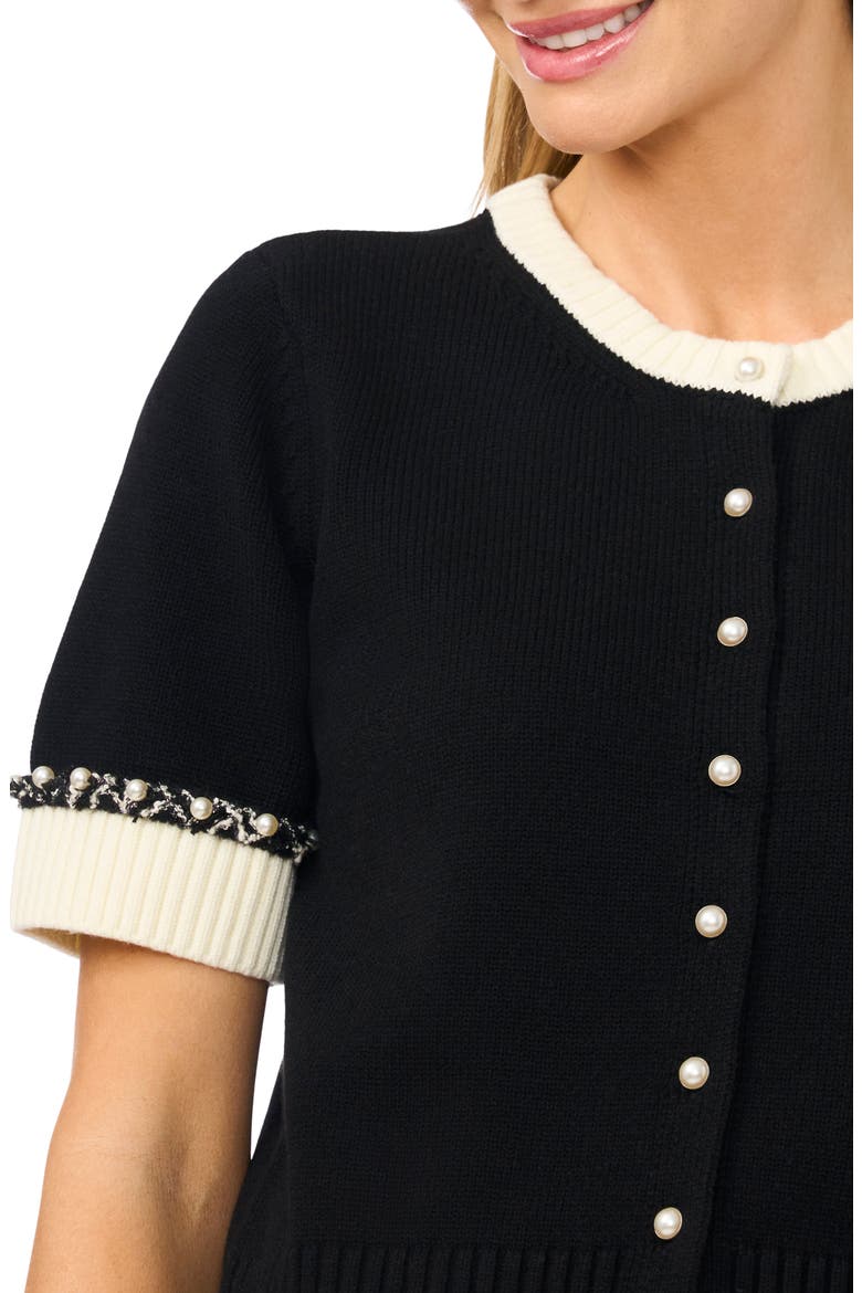 Short Sleeve Crewneck Cardigan, Alternate, color, RICH BLACK