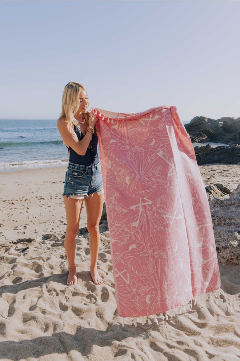 Tropical Flamingo Organic Turkish Towel, Alternate, color, Pink