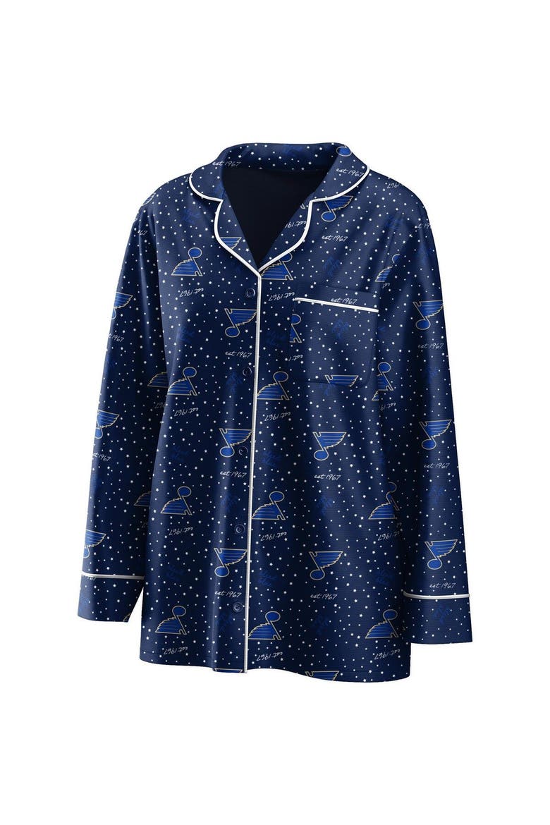 Women's WEAR by Erin Andrews Navy St. Louis Blues Long Sleeve Button-Up Shirt & Pants Sleep Set, Alternate, color, Navy