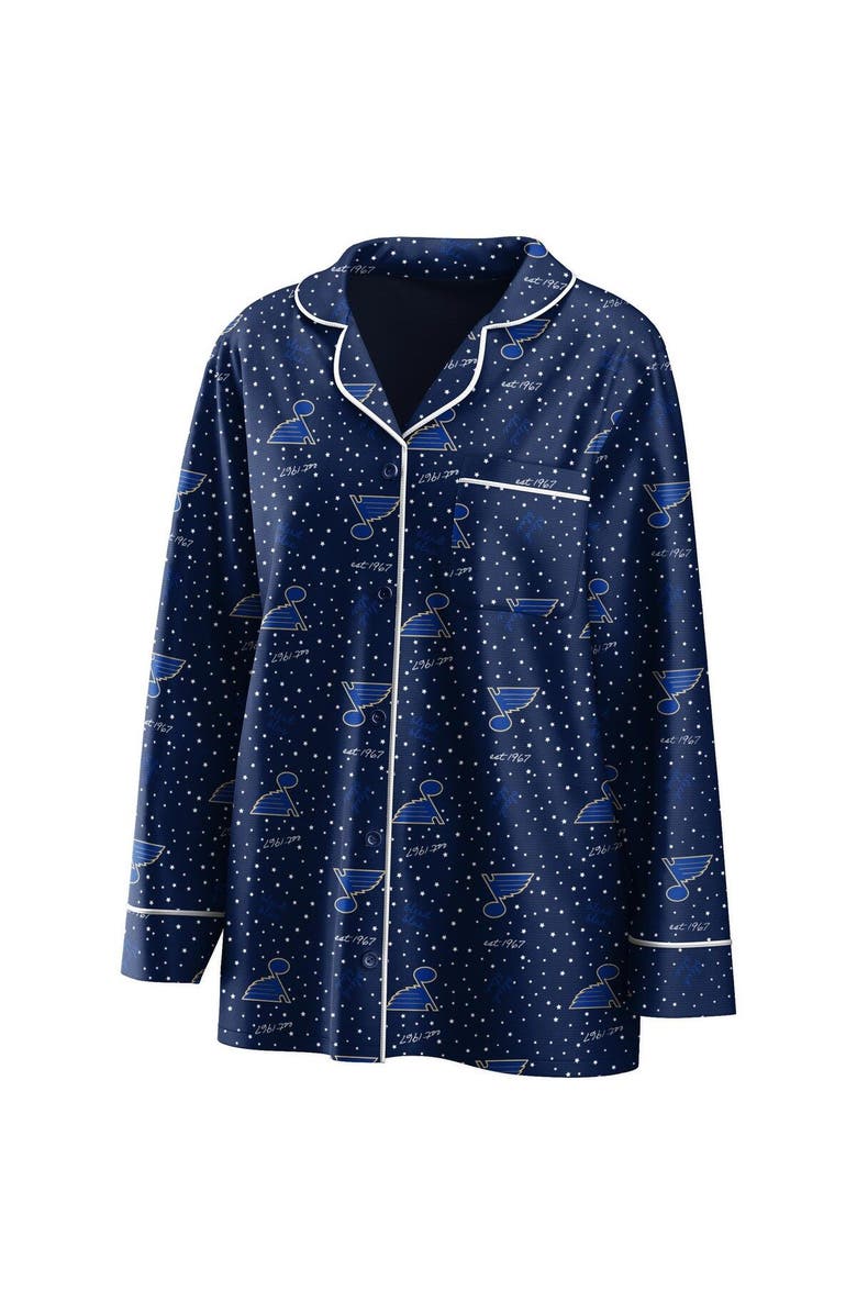 WEAR by Erin Andrews Women's WEAR by Erin Andrews Navy St. Louis Blues Long Sleeve Button-Up Shirt & Pants Sleep Set, Alternate, color, 