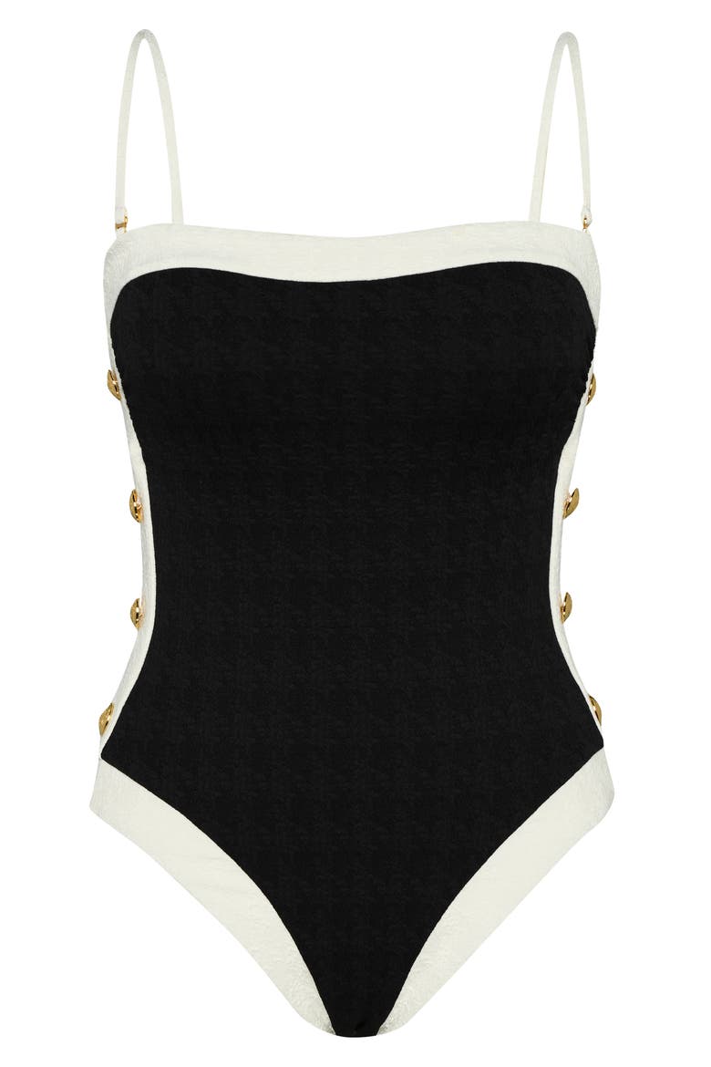 Tory Colorblock One-Piece Swimsuit, Alternate, color, BLACK