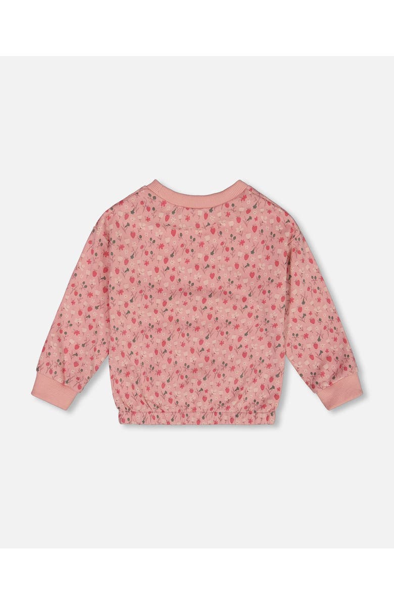 Deux par Deux Girl's Printed French Terry Sweatshirt Old Pink And Flowers, Alternate, color,