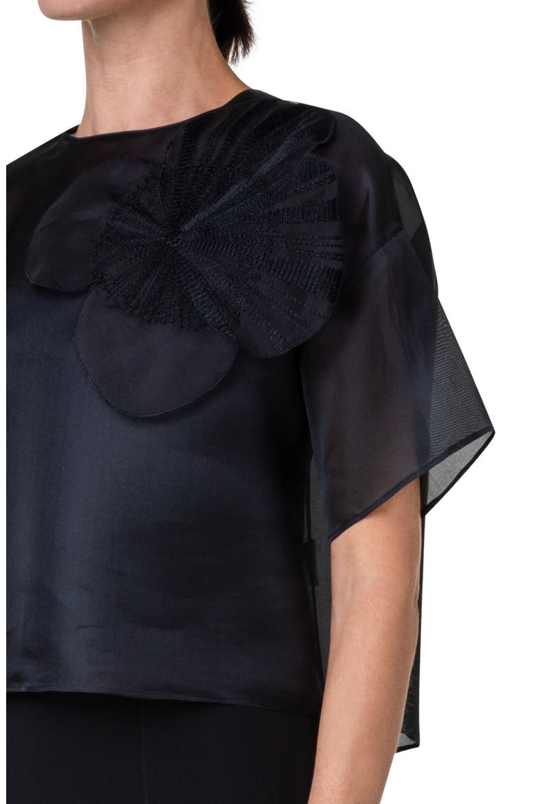 Poppy Patch Crop Silk Organza Top, Alternate, color, BLACK
