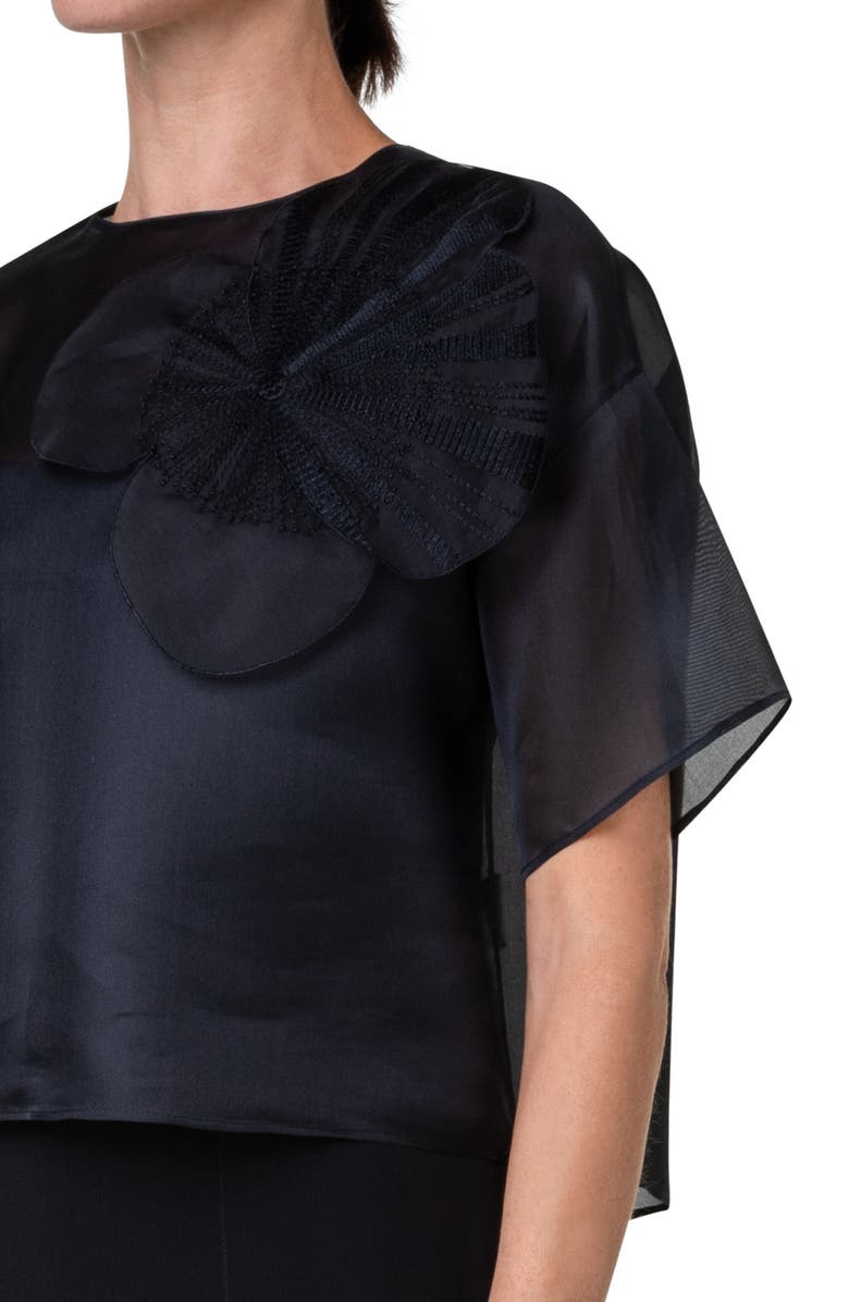 Akris Poppy Patch Crop Silk Organza Top, Alternate, color,