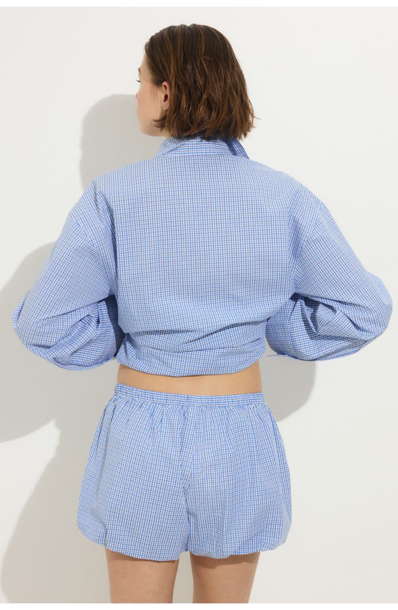 H&M Cotton Balloon Beach Shorts, Alternate, color, Light Blue/Checked