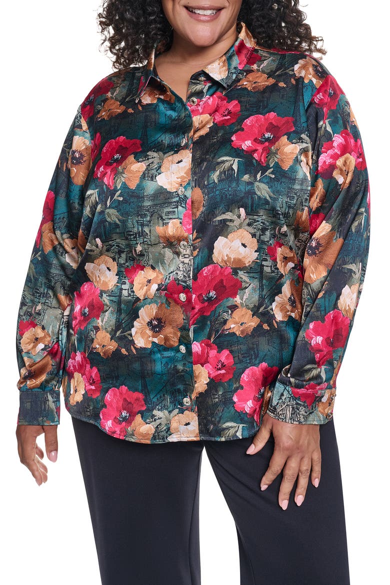 Floral Crepe Shirt, Main, color, GLASS TEAL/ ADMIRAL MULTI