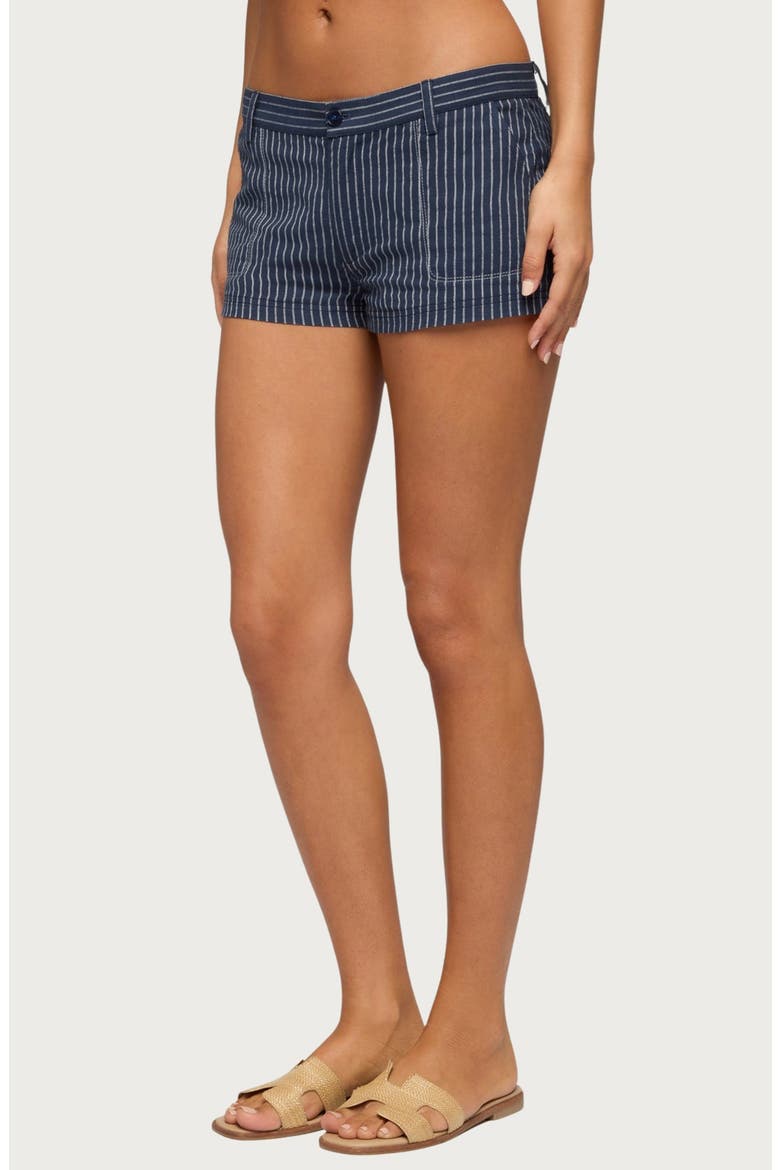 Lina Pinstripe Micro Shorts, Alternate, color, NAVY