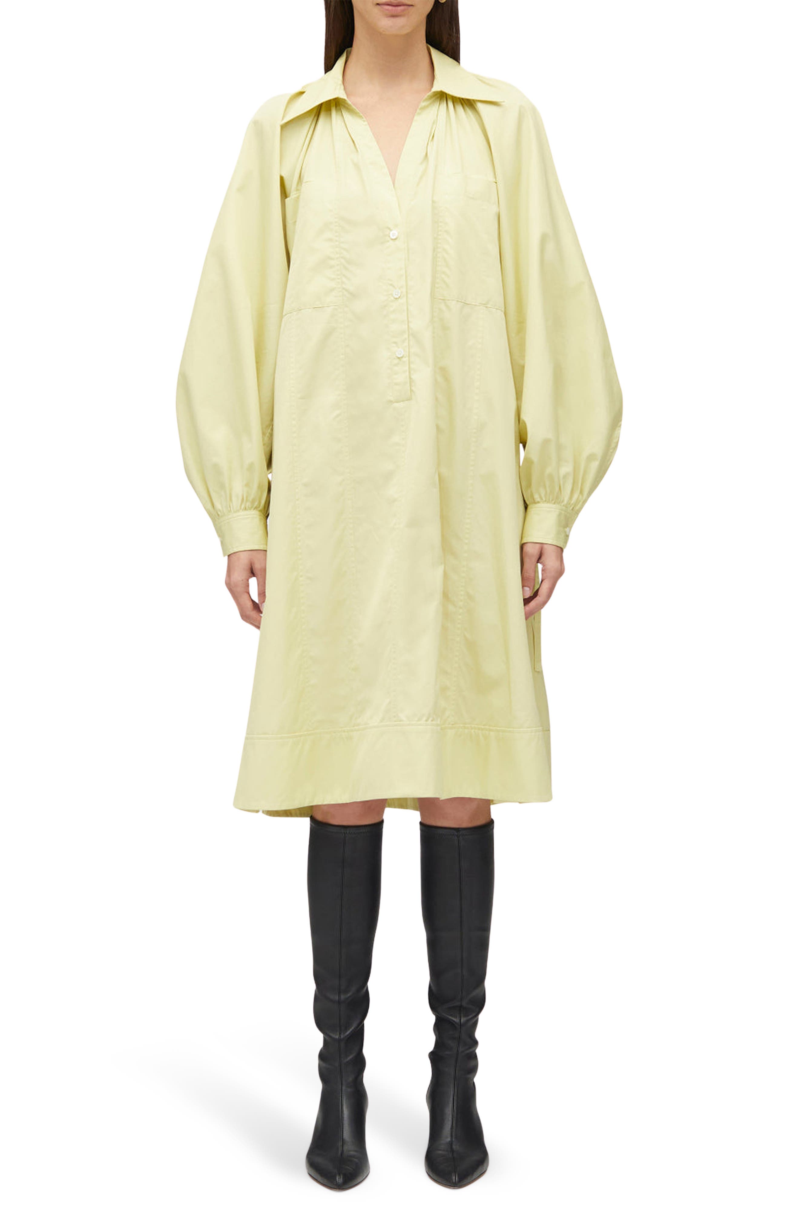 Shirred Puff Sleeve Poplin Shirtdress